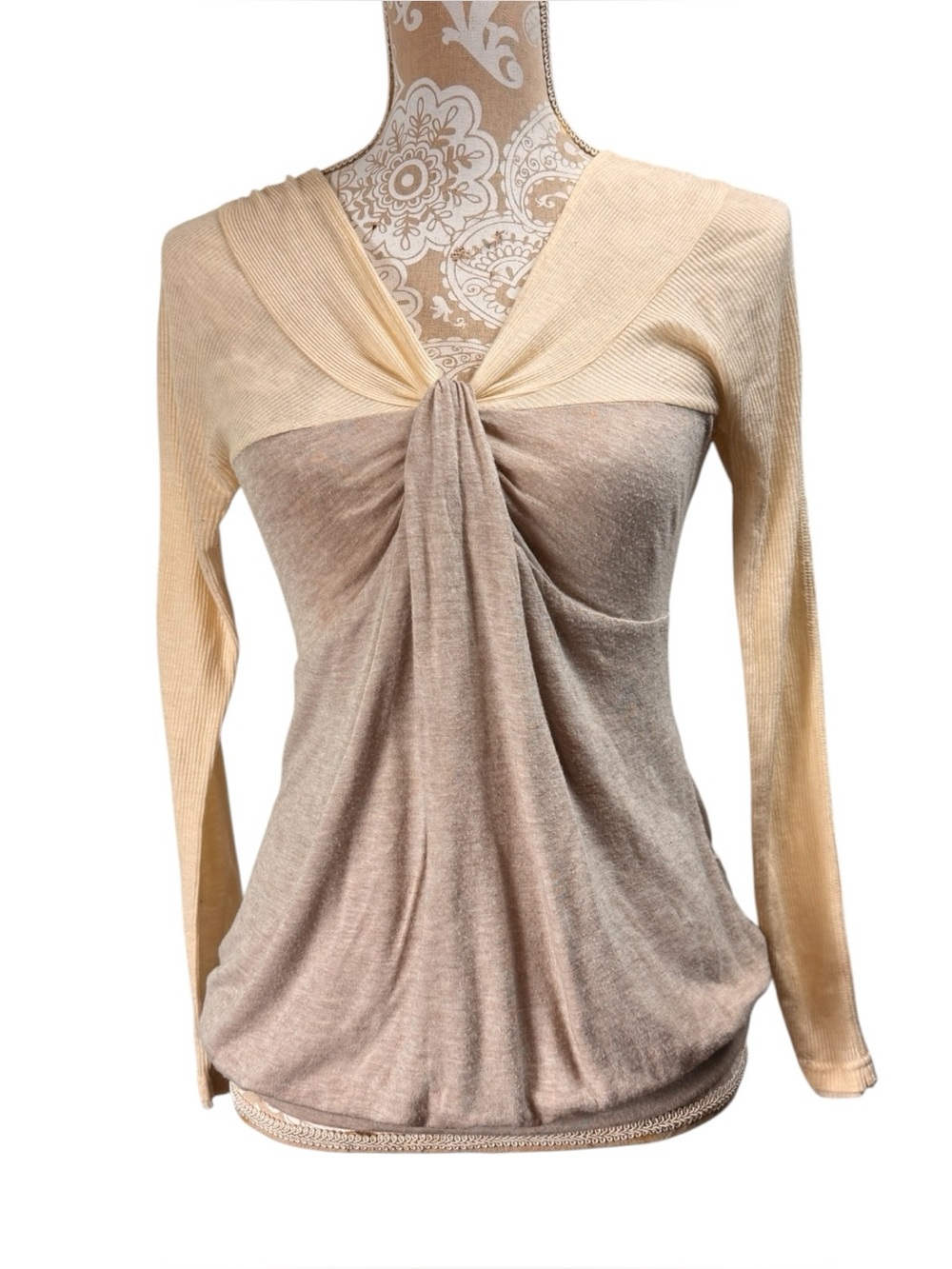Vintage Free People Y2K Babydoll Sweater Top Size S Drape Front Wool Blend